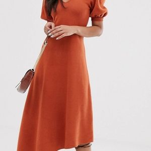 Asos Orange Puff Sleeve Dress
